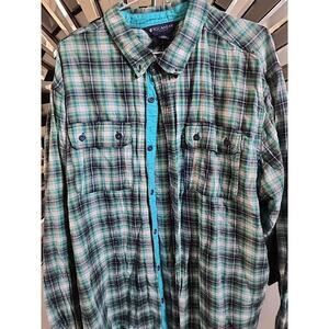 Vintage Rockaway 3Xl plaid button up flannel green blue